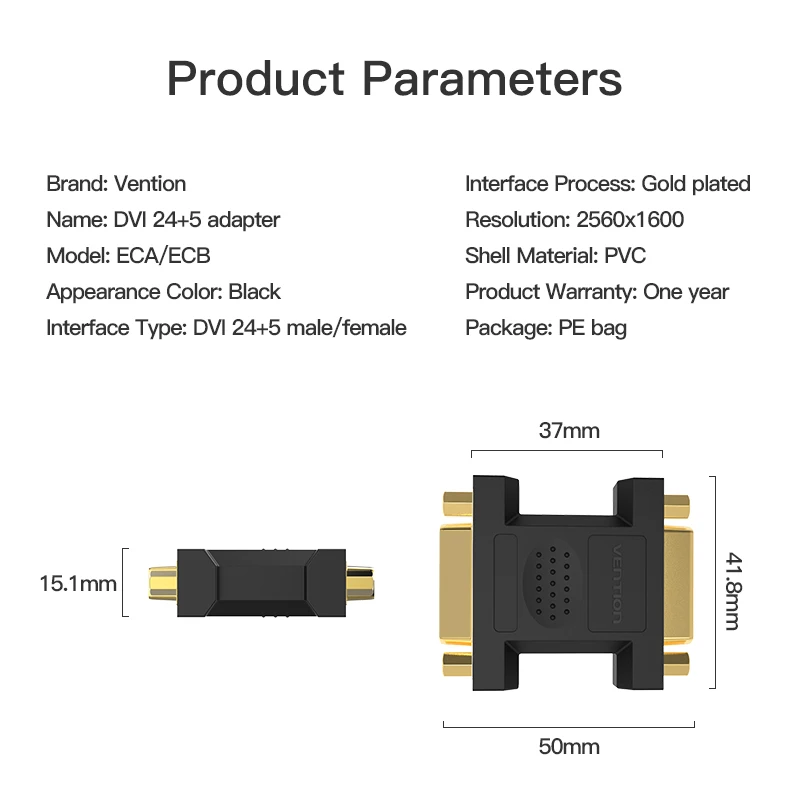 Vention DVI to DVI 24+ 5 адаптер Male-Female 2560 P преобразователь ТВЧ-сигналов для ПК ТВ-проектор коробка