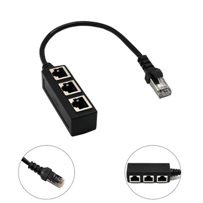 

RJ45 Male to 3 RJ45 Female Port Network Extender Cable Splitter LAN Ethernet