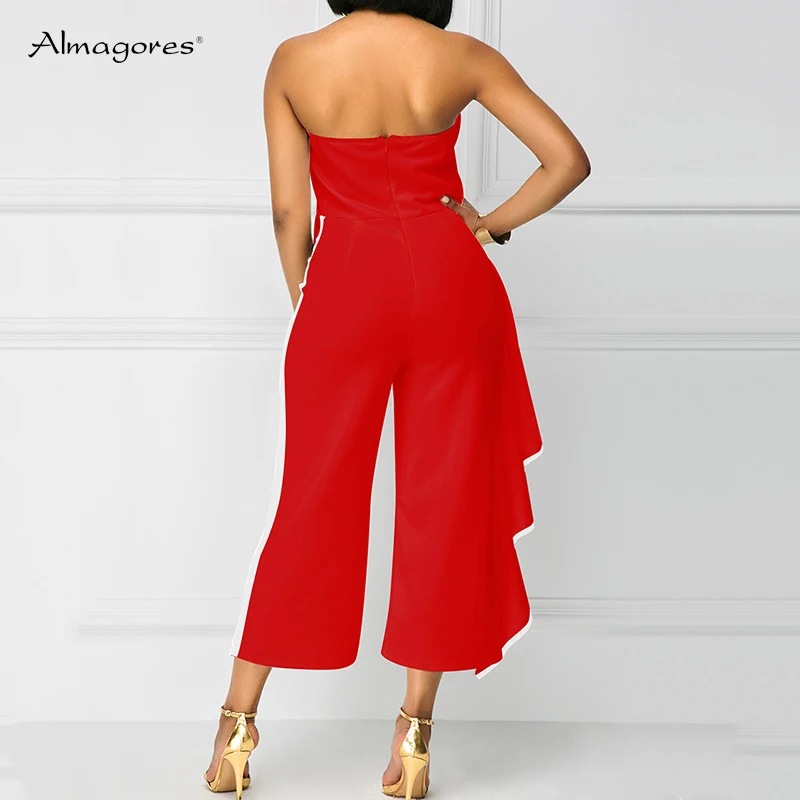 White Red rompers womens jumpsuit Ruffles Summer Strapless Elegant Backless Evening Party Rompers Overalls macacao feminino 2018