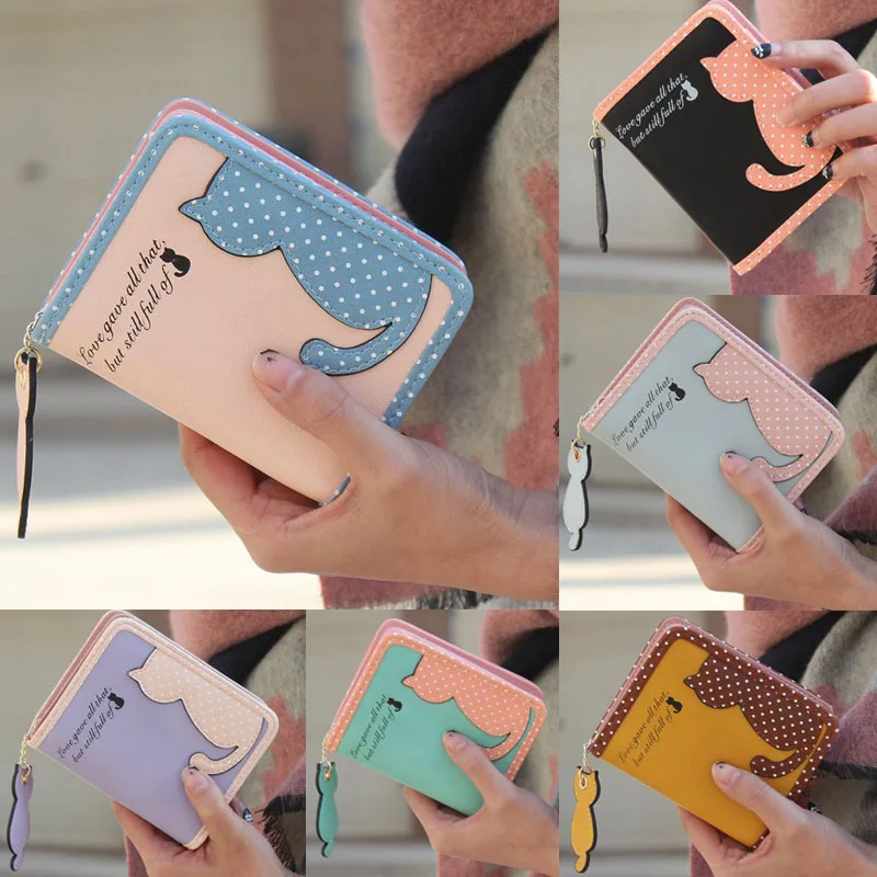 

Women Wallets Vintage Short Wallet Cat Coin Clip Purse Female PU Leather Clutch Handbag Cash Card Holder 2018 Fashion 10jul 17