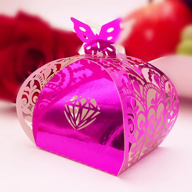 10/50 шт. Baby Shower коробки для конфет на день рождения вечерние Подарочная коробка Свадебная конфетная Подарочная коробка и Сувениры для гостей Свадебные украшения - Цвет: BrightRoseRed