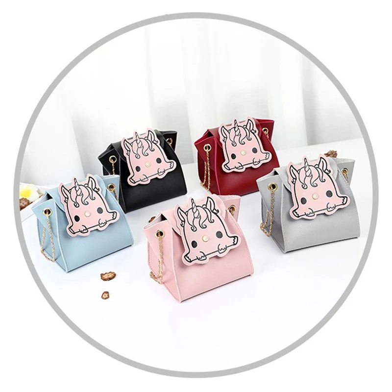 

New Fashion Ladies Girls Messenger Bags Cute Unicorn Pattern Coin Pouch Women Mini Shoulder Bag PU Leather Metal Chain