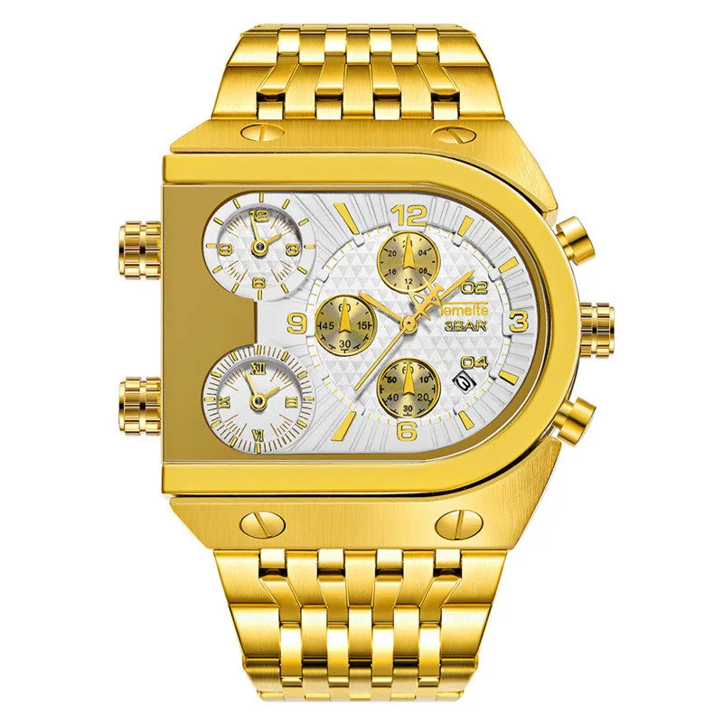 Топ бренд TEMEITE большие кварцевые часы мужские военные водонепроницаемые Бизнес наручные часы роскошные золотые стальные мужские часы Relogio Masculino - Цвет: 1