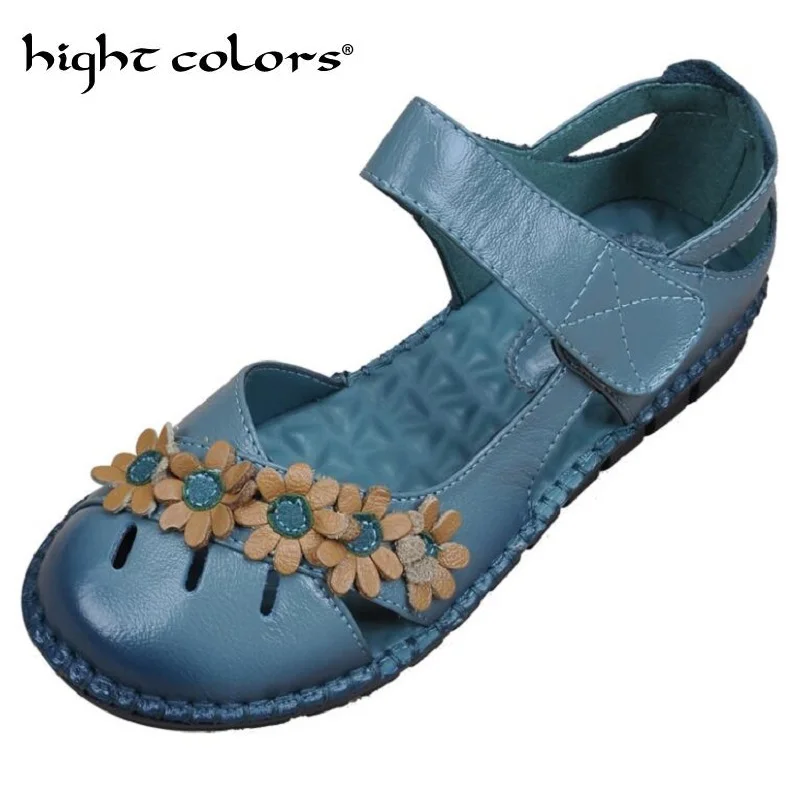 

2018 Summer Mother Shoes Flat Sandals Women Genuine Leather Soft Bottom Mary Janes Fashion Sandals Comfortable Old Shoes