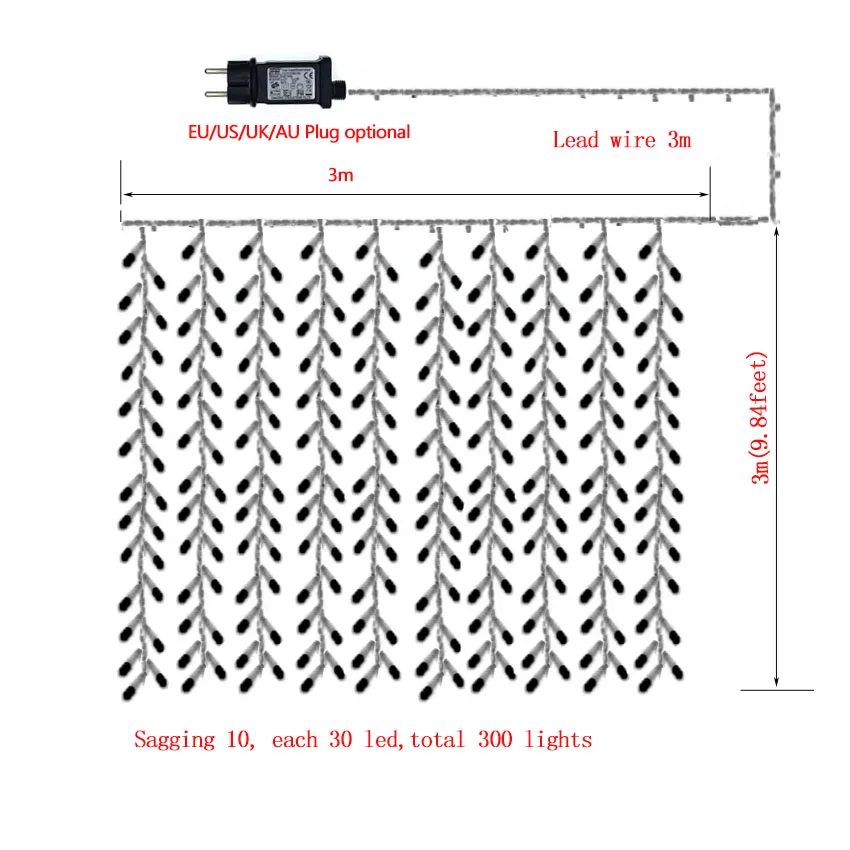 3 м X 3 м 300 светодиодный Сказочный светильник для занавесок, гирлянда, светодиодный светильник s, уличный Праздничный Рождественский декоративный Свадебный Рождественский светильник