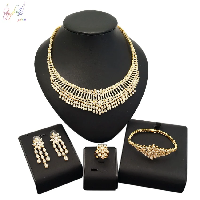 

YULAILI Top Quality Bridal Jewelry Sets for Women Elegent Zircon Wedding Party Costume Accessories