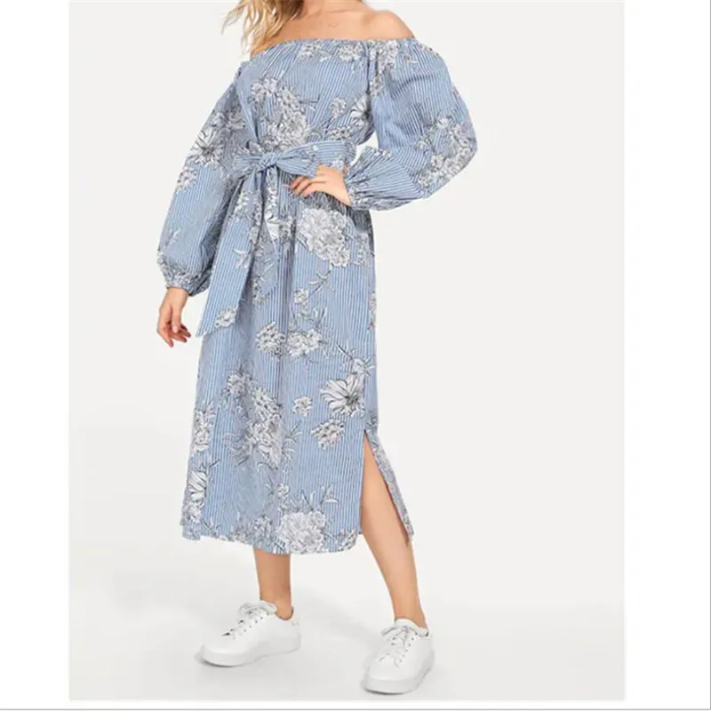 

Women Off Shoulder Floral Print Boho Dress Fashion Dresses Ladies Strapless Long Maxi Dress Vestidos