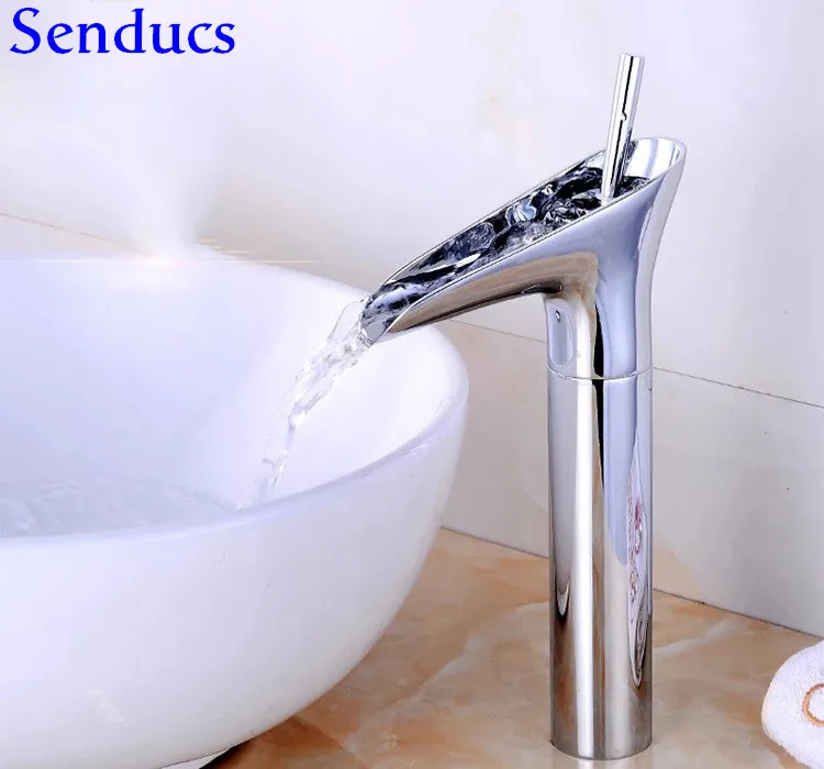 

Senducs Chrome Bathroom Basin Faucet Deck Mounted Polished Chrome Basin Sink Faucet Quality Hot Cold Bathroom Water Tap