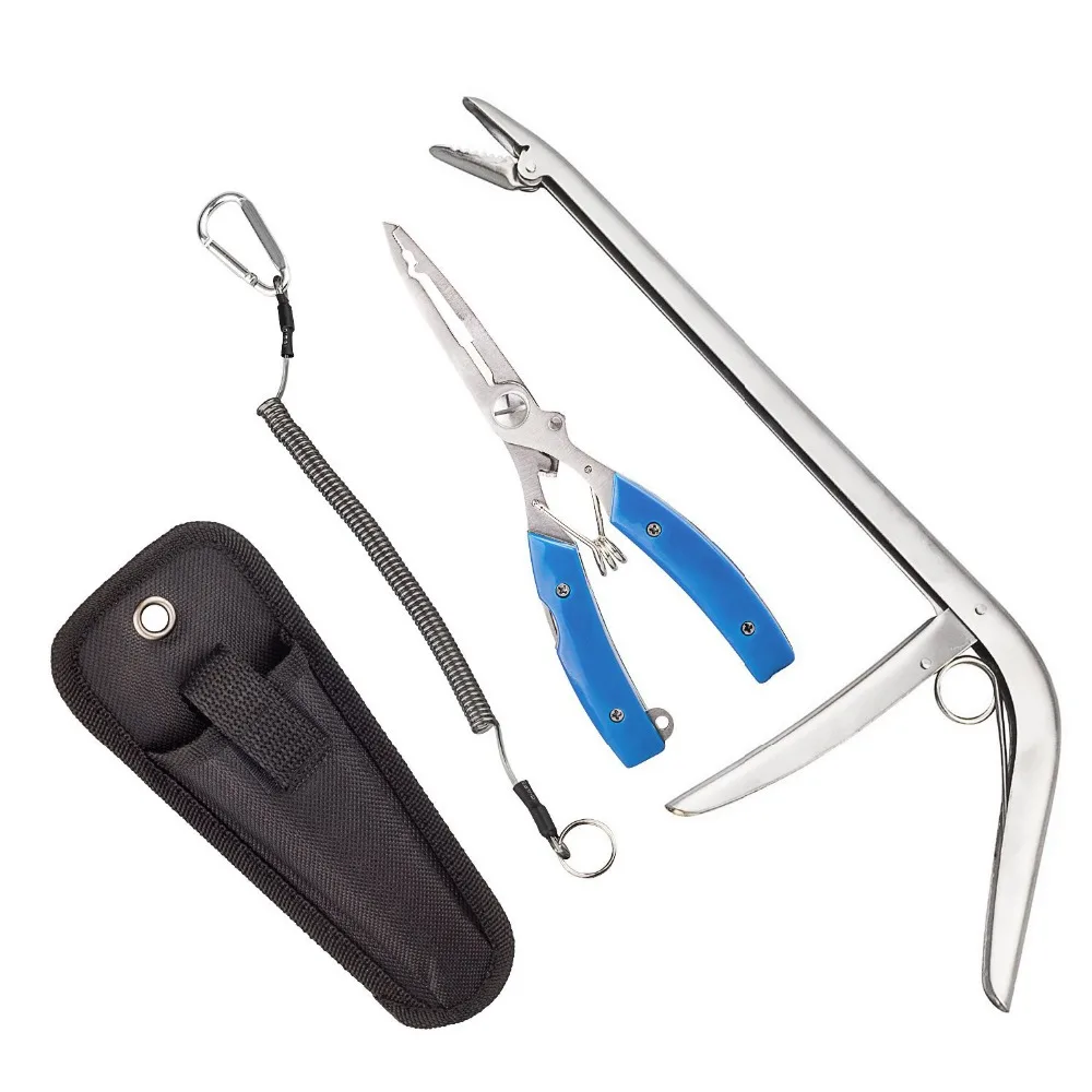 Stainless Steel Fishing Pliers Line Cutter Curved Nose Remove Hook Fishing Tackle Tool with Nylon Sheath (2)