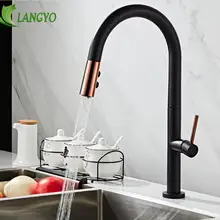 LANGYO Black White Kitchen Faucet 360Ronating Blackend Sink Tap Cold and Hot Kitchen Mixer Tap Blackened Pull Out Kitchen Mixer