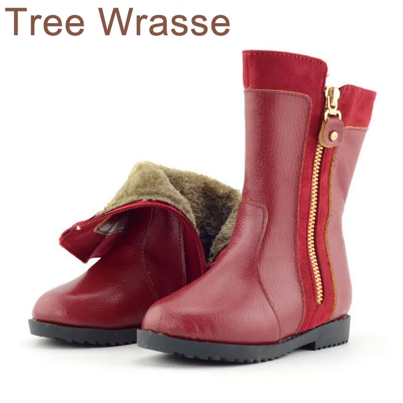 Зимние кожаные ботинки «мартенс» детские зимние сапоги дерево wrasse 2017 модные новые туфли из хлопка Нескользящие теплые детские сапоги