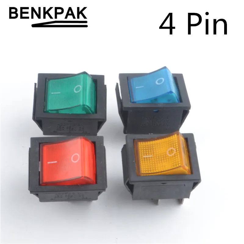 

Red Green Yellow Blue Light Illuminated 4 Pin DPST ON/OFF Boat Rocker Switch