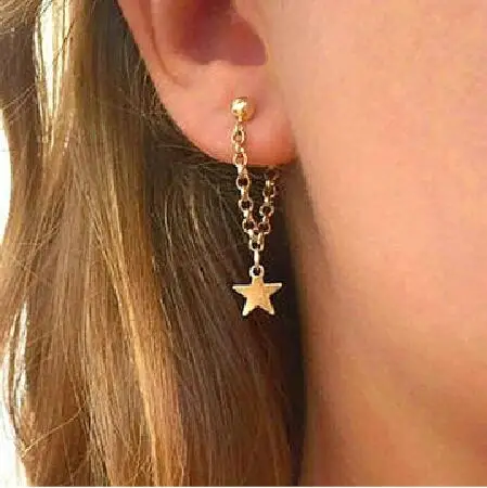 

a281 New fashion trend personalized five-pointed star lady short earrings