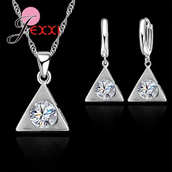 

Trendy Fashion 925 Sterling Silver Cubic Zirconia Triangle Necklace Drop Earrings Bride Wedding Jewelry Sets