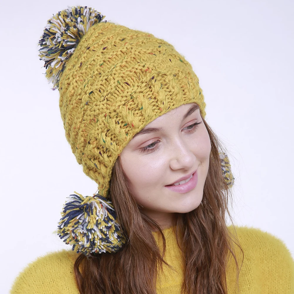 Модные зимние теплые Pom Бал Bobble Hat Для женщин вязаная шапка Кепки Рождественский
