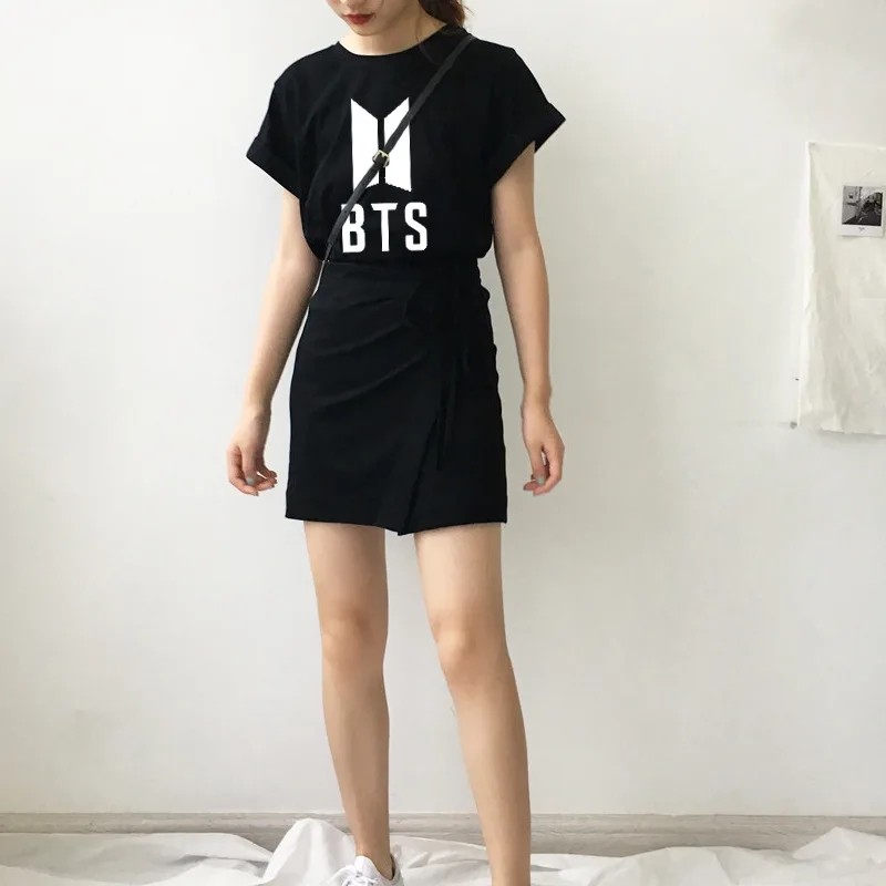Новое цельнокроеное платье Kpop BTS Bangtan Boys Jin Suga Jimin V женское летнее черное хлопковое