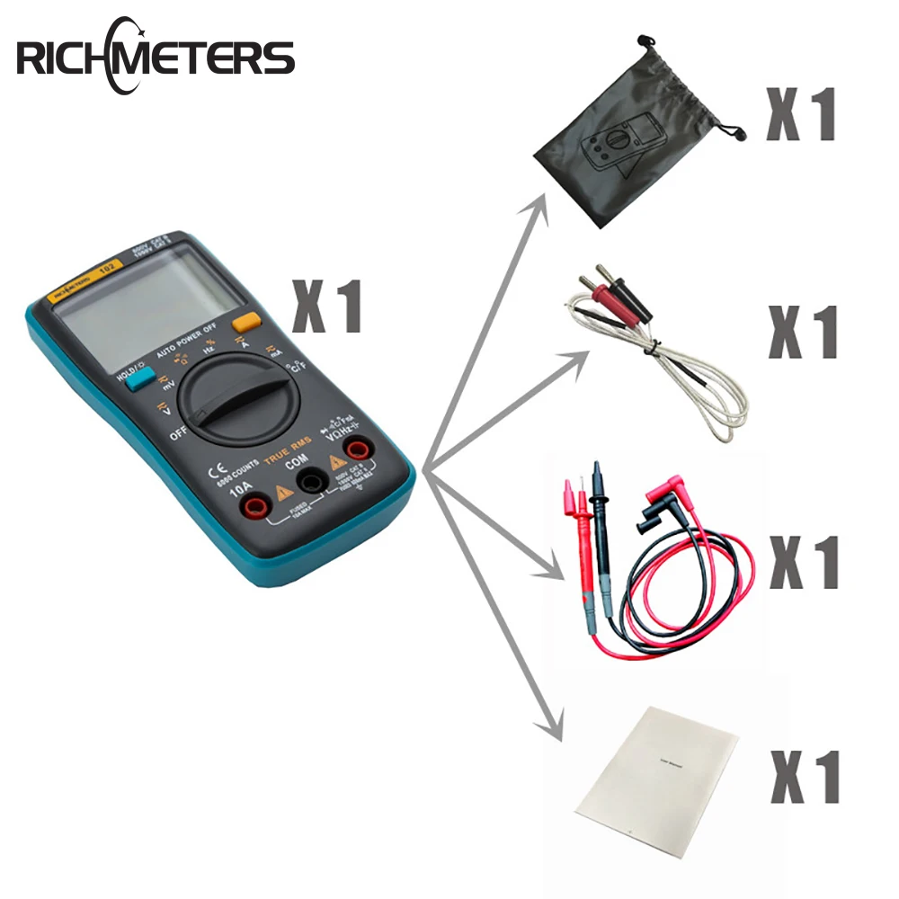 Мини мультиметр RICHMETERS 102 цифровой с ЖК дисплеем для вольт ампер Ом тестер