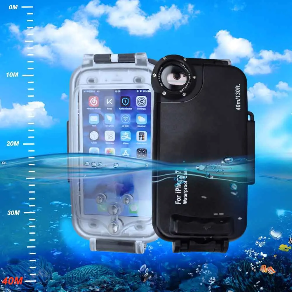 Для iPhone 6 6s 7 8 Plus чехол для дайвинга Профессиональный [40 m/130ft] Серфинг Плавание Сноркелинг Фото Видео Водонепроницаемый Чехол - Цвет: iphone 7 8 Black