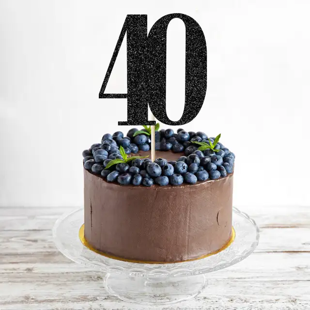 Gold Silver Black Glitter Forty Cake Toppers 40th Birthday Party