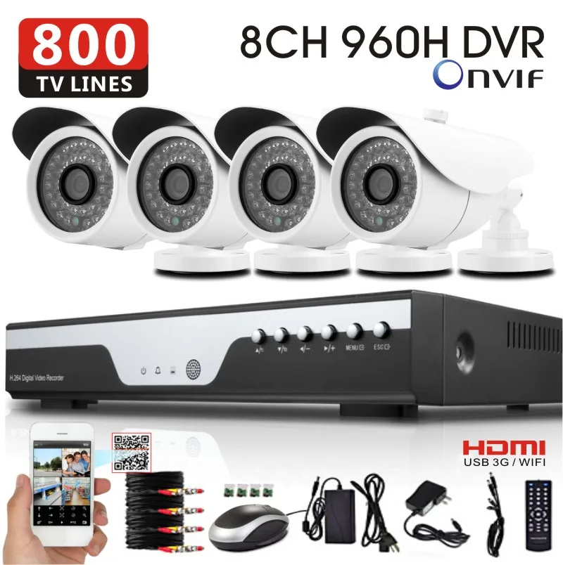 4 шт. 800TVL безопасности комплект камеры видеонаблюдения 8 channel 960 h DVR система