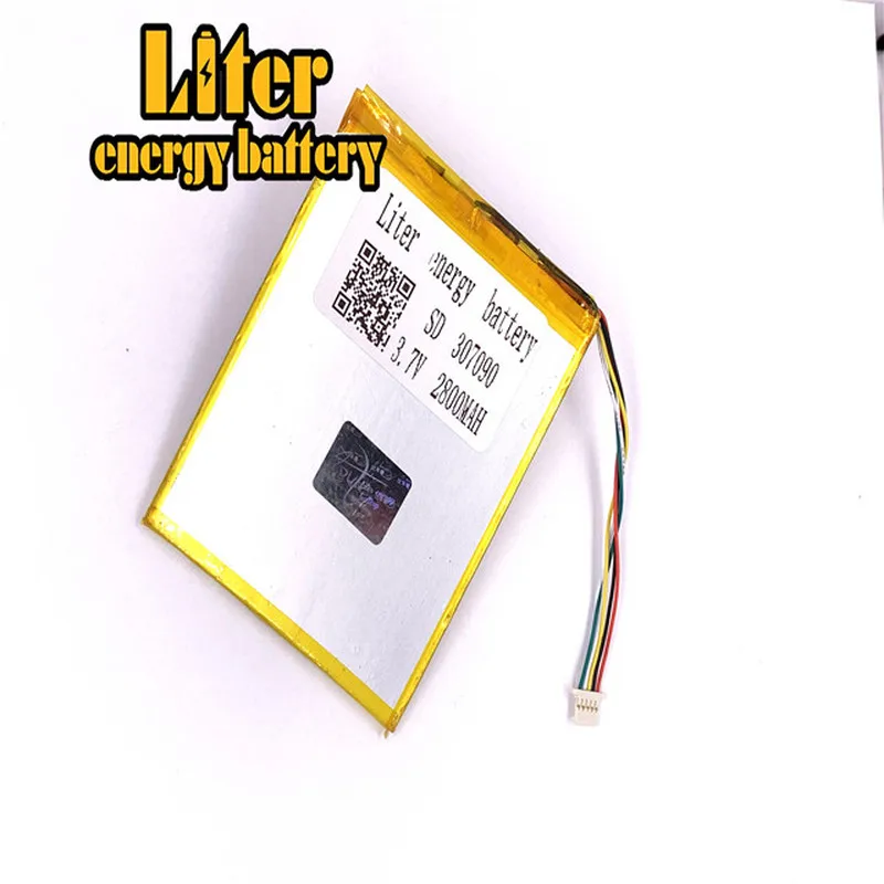 1,0 мм 5pin разъем 307090 2800 mah 3,7 V аккумуляторная батарея lipo Солнечная зарядка для литиевого аккумулятора литиевая батарея планшетный ПК 7 дюймов MP4 MP5