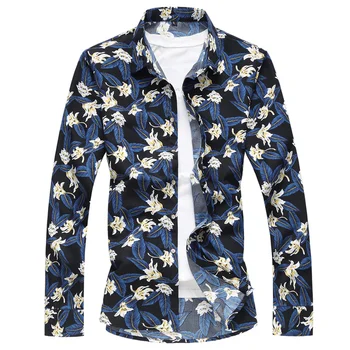 

Shirt Men Clothing Big Size M-7XL Long Sleeve Flower Print Dress Shirts Trend Casual Spring Autumn New Casual Hawaii Male Tops