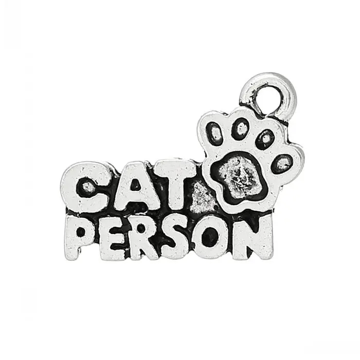 

new Charm Pendants Cat Footprint Antique Silver "Cat Person"Carved 18mm x 13mm(6/8" x 4/8"),50 PCs