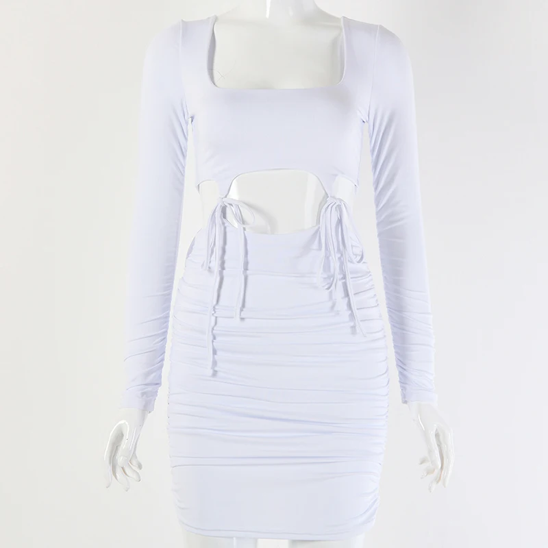 Forefair Long Sleeve Sexy Party Dress Hollow Out  (19)