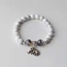 Белый камень бусины браслеты со слоном и Браслеты эластичные подвески для женщин и мужчин натуральный камень браслеты Будда ювелирные изделия