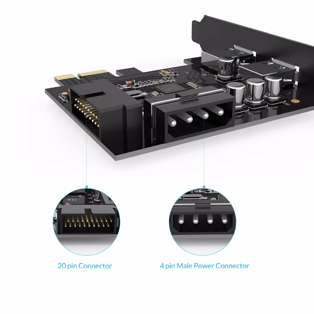 Orico Pvu32o2i Desktop Porto com Usb3.0 Pci Express Cartão Usb3.0 Hub Controlador Adaptador Cartão com 19pin Cartões para acréscimos - Imagem 4