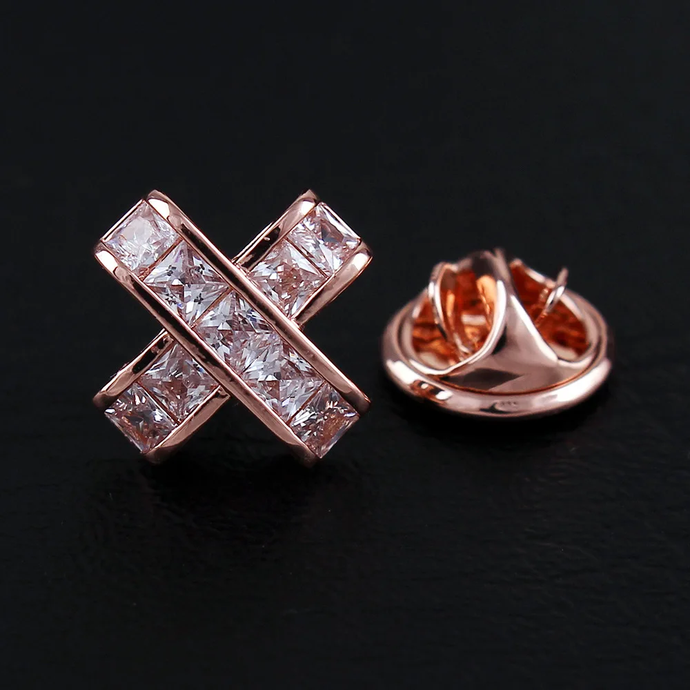 CINDY XIANG New Arrial Cubic Zirconia Cross Collar Pin For Women And Men Unisex Coat Brooch Wedding Accessories High Qulaity