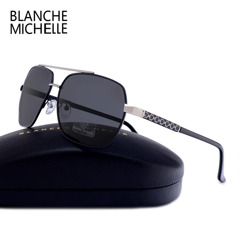 Blanche Мишель квадратных поляризованных солнцезащитных очков Для мужчин UV400 солнцезащитные очки для вождения мужские gafas-де-сол Металл Óculos с коробкой