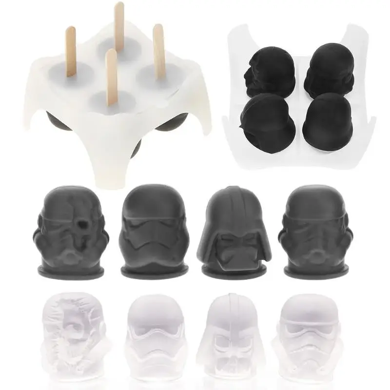 

Silicone Ice Mold 4 Grids 3D Skull Head Wine Chocolate Mould Ice Cube Maker with Popsicle Sticks Bar Ice Mold Bar Party Supplies