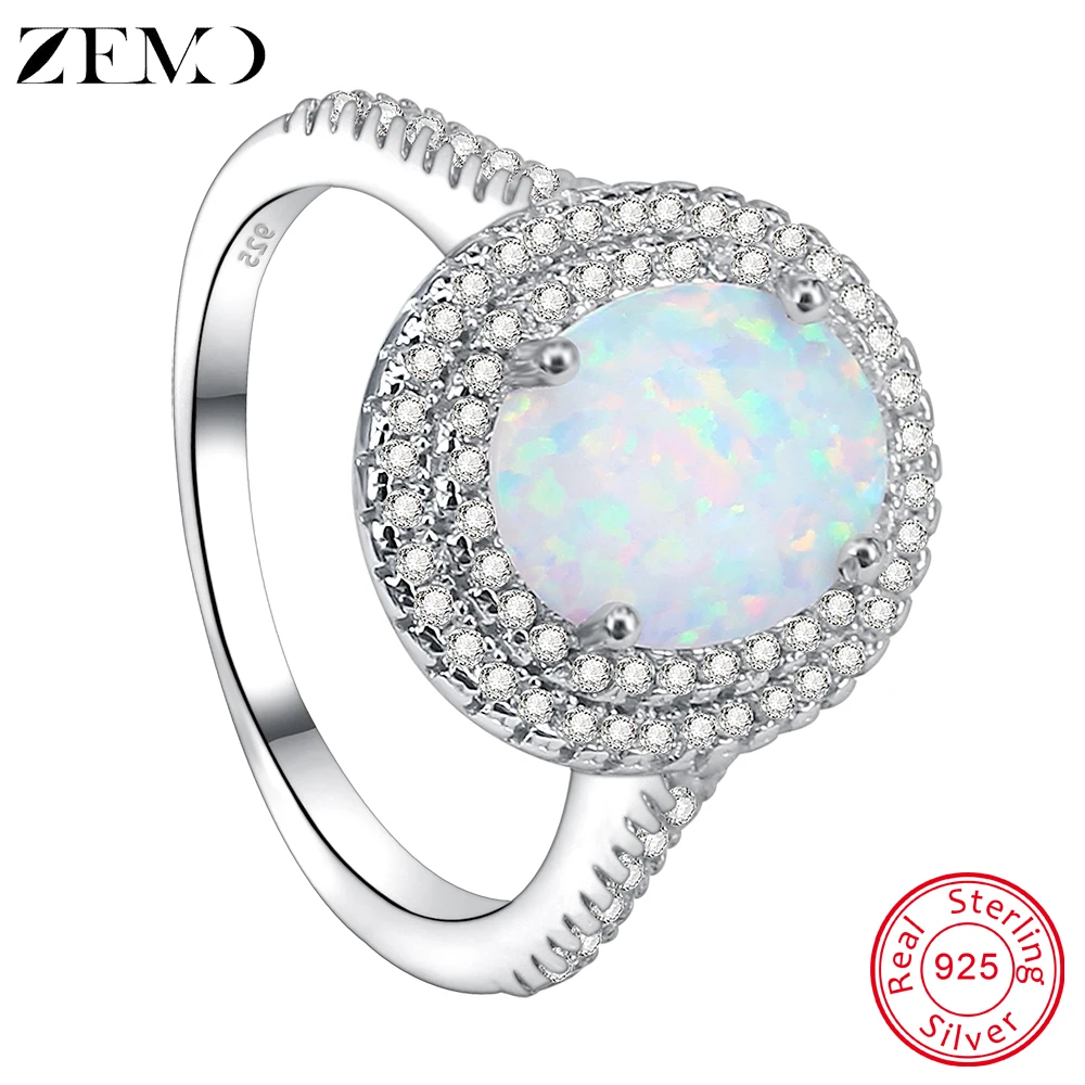 

ZEMO Natural Fire Opal Stone Rings 100% 925 Sterling Silver Ring for Women Wedding Jewelry Luxury Finger Bands for Girls Ladies