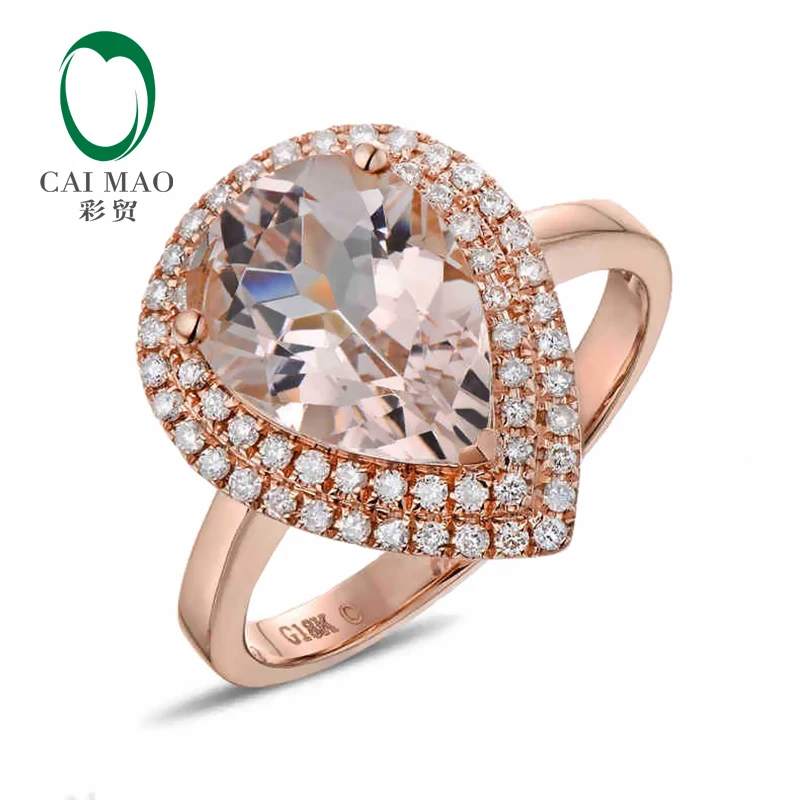 CaiMao 18KT/750 Rose Gold 2.56 ct Natural Morganite & 0.31 ct Round Cut Diamond Engagement Gemstone Ring Jewelry