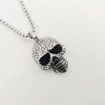 

2019 new Black white CZ stones skull head pendant necklace 316L stainless steel mens cool hip hop fashion mini skull necklace