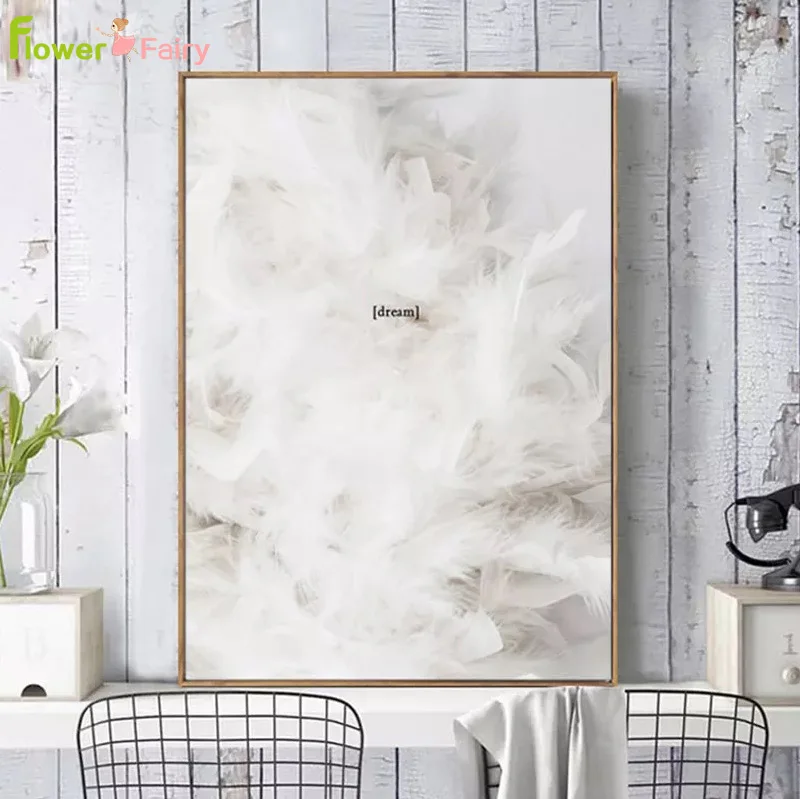 Feather Wall Art Canvas Painting Beautiful Girl Nordic Poster Words Beach Pictures For Living Room Mountain Home Decor Unframed