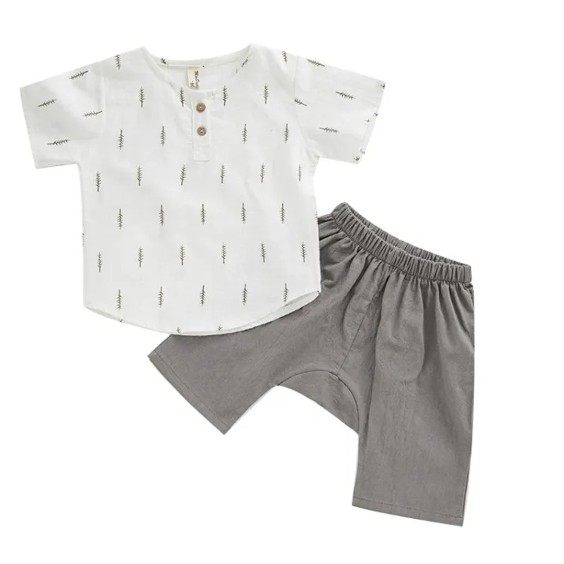 COOTELILI Cotton Linen Toddler Boys Summer Clothing Children Sets Short Sleeve T-shirt+ Pants Girls Clothing Sets 80-120cm (3)