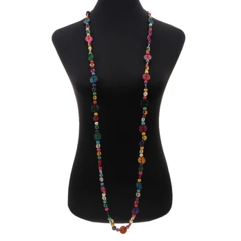 

Bohemian Ethnic Long Coconut Shell Necklace Multicolor Wooden Round Beaded Strand Handmade Knitted Jewelry for Women Wholesale