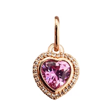 Аутентичные стерлингового серебра 925 Шарм сверкающий любовь розовый цвет Висячие бусины для изготовления ювелирных изделий подходят оригинальные Подвески Браслет