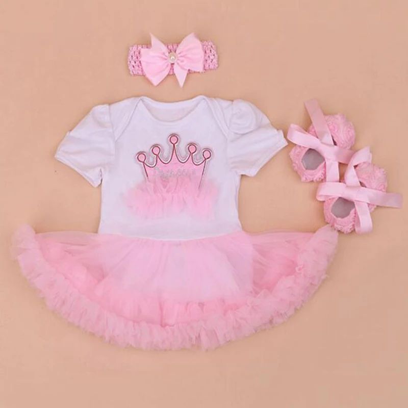Платье принцессы для первого дня рождения комбинезон для младенцев обруч и туфли для младенцев Одежда для новорожденных девочек одежда для младенцев