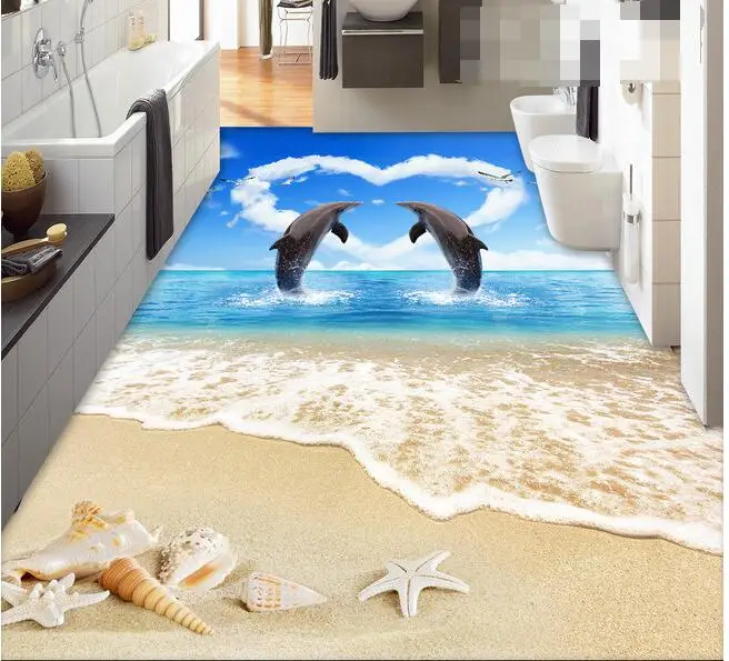 

3 d pvc flooring custom wall paper 3 d dolphins lovers sitting room bathroom flooring mural photo wallpaper for walls 3d
