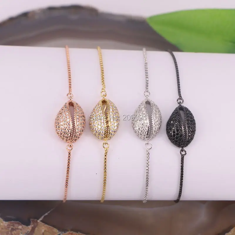 

New Style ~ 10Pcs Micro Pave CZ Cowrie Shell Connector Beads Macrame Adjustable chain Bracelet