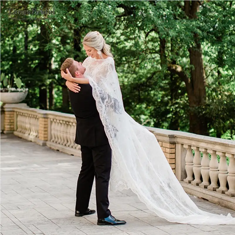 Кружевная Свадебная накидка на высоком и низком каблуке; элегантные Свадебные шали со шлейфом; элегантное Болеро; DJ056 - Цвет: Слоновая кость