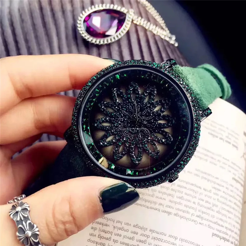 Новые модные женские часы с вращающимся циферблатом, зеленые часы, популярный стиль, водонепроницаемые женские часы для женщин, часы в подарок, Relojes Mujers