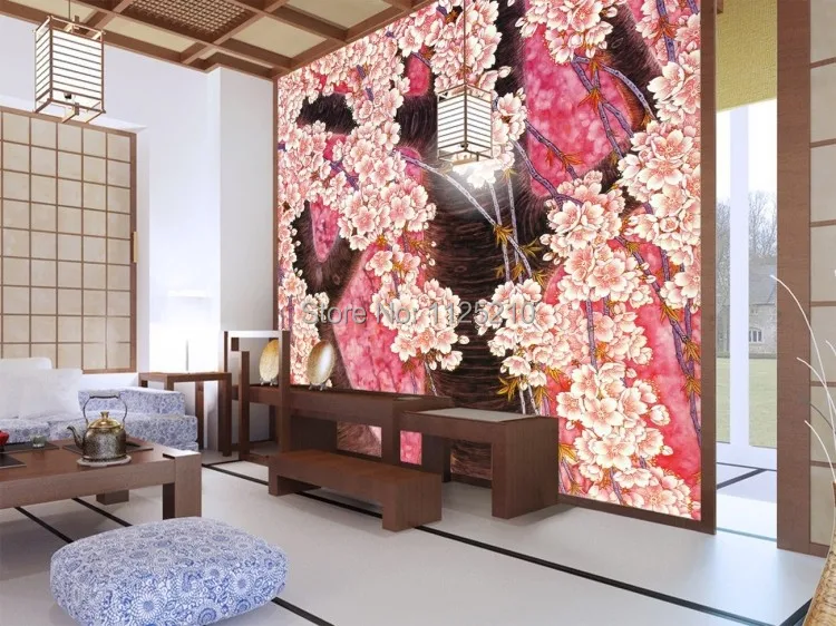 

Free shipping The mural wallpaper wall painting fine brushwork flower HD texture Japan Japanese Cherry Blossom  Custom sizes