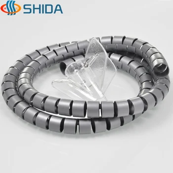 

22mm Dia 5M 3 Color Cable Sleeve Spiral Wrapping PE Line Pipe Electrical Wire Cable Organizer Wrap w Wire Guide Clip