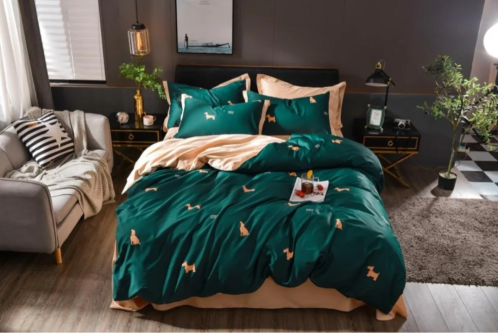 

Egyptian Long Stapled Cotton Bedding Set Luxury Bed Set Queen King Size Green Duvet Cover Set Bed Sheet 3 styles