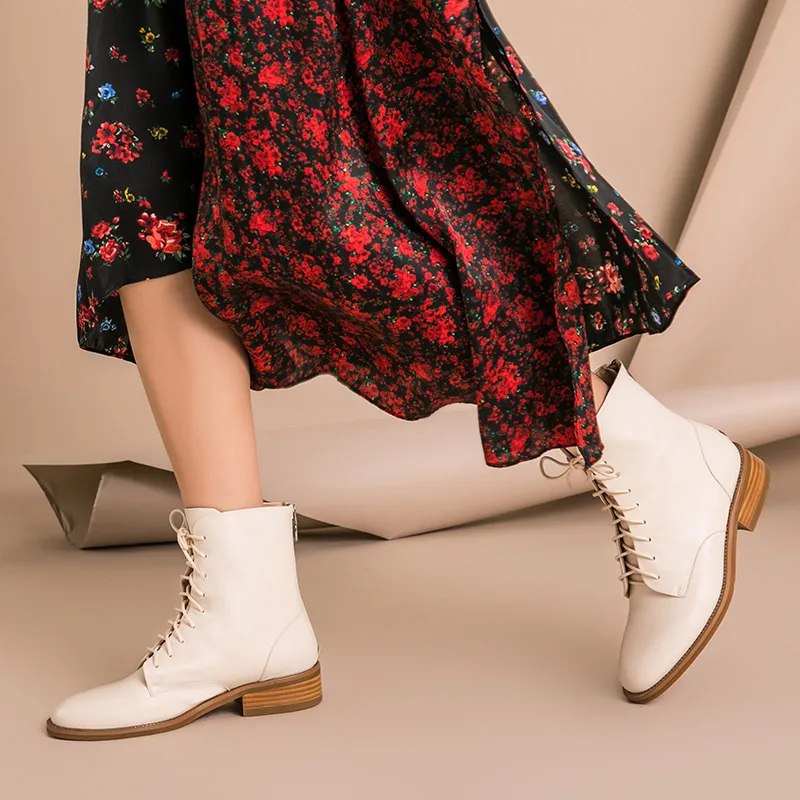 BeauToday/женские ботильоны из телячьей кожи; Лидирующий бренд; натуральная кожа; круглый носок; шнуровка; молния; модная женская обувь; 02202