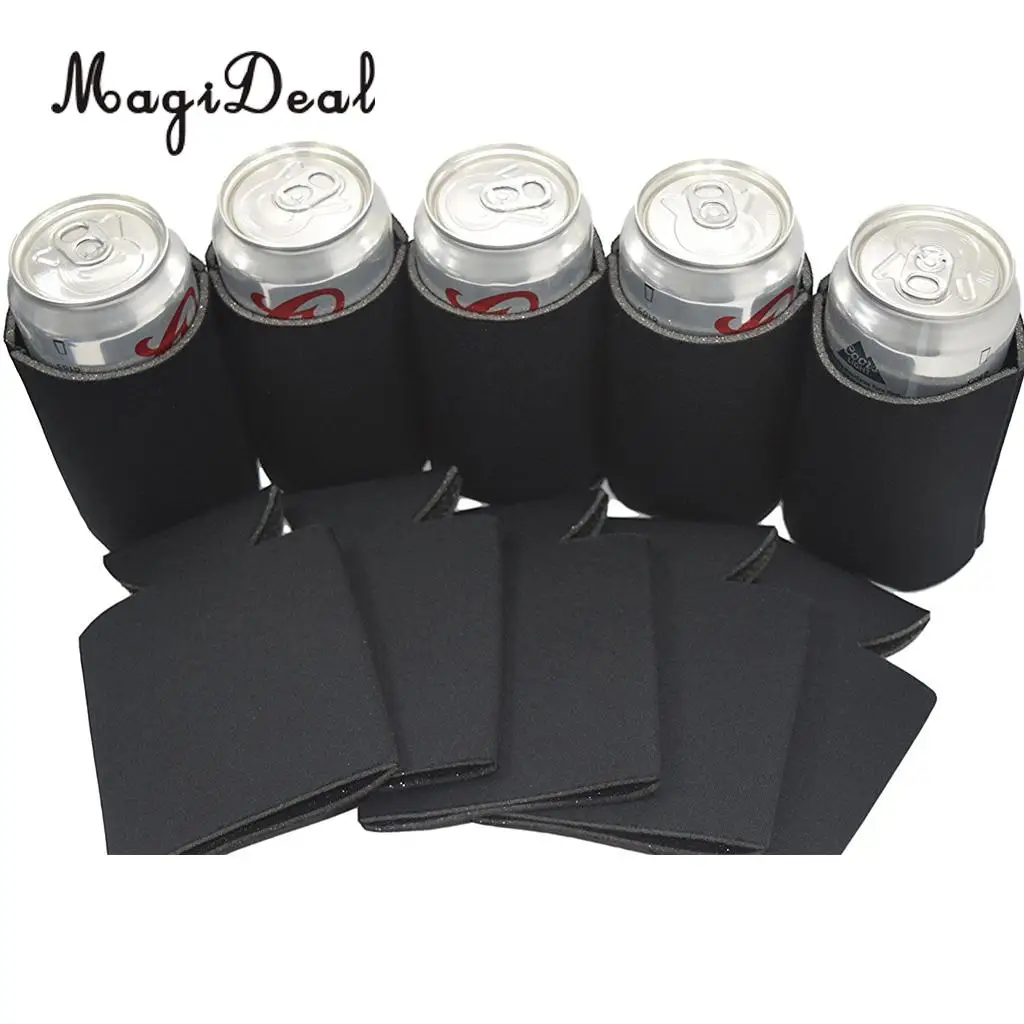 MagiDeal 5 Pieces Classic Neoprene Insulated Beer Can Cooler Soda Sleeve Covers Wraps Black